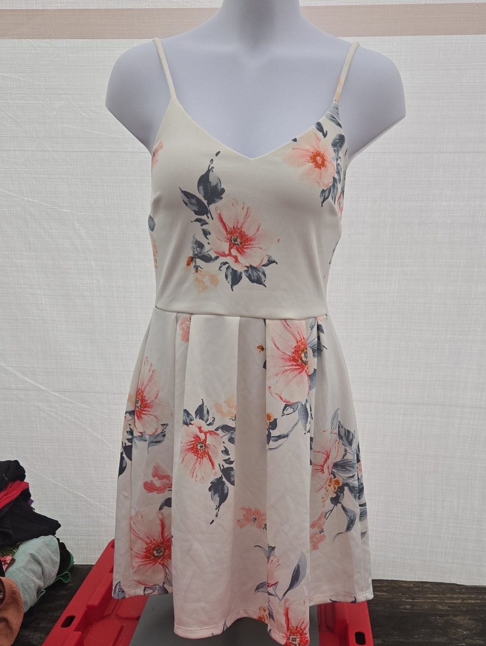 Monteau Ivory Mini Dress with Coral Floral Print